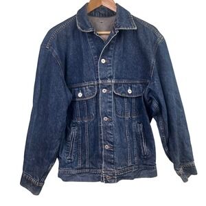 VTG Lee Easy Rider Blue Denim Button Trucker Biker Jean Jacket Medium USA Men's